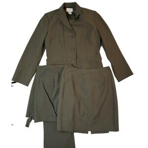 Ann Taylor LOFT 3 Piece Suit Womens 2 Green Tailored Skirt Pants Blazer Career